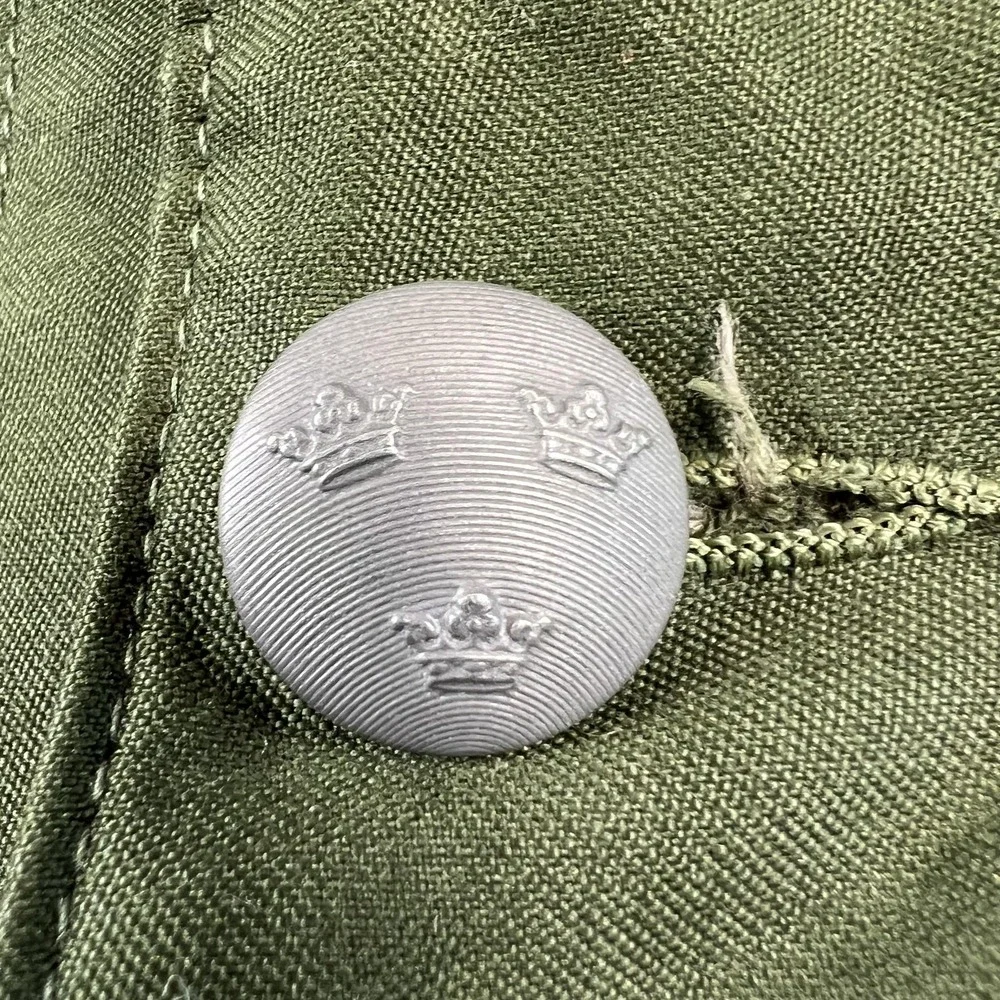 Vintage Swedish Military Field Coat Mens Large Green Canvas Lined 1968 Army